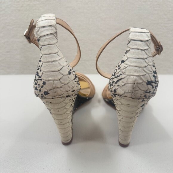 Loeffler Randall Anya Snake print wedge sandals black/ cream/Nude Size 10 - Picture 4 of 10